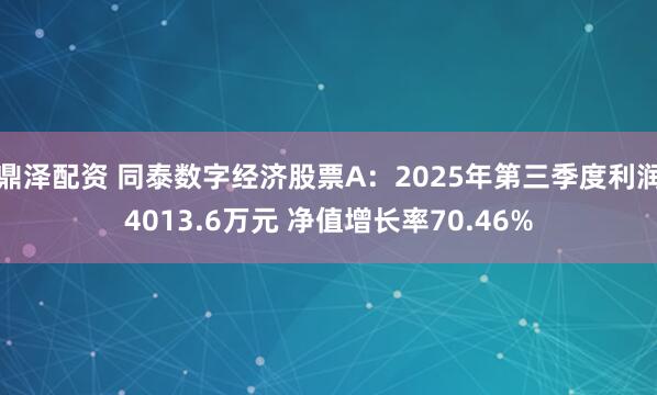 鼎泽配资 同泰数字经济股票A：2025年第三季度利润4013.6万元 净值增长率70.46%