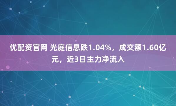 优配资官网 光庭信息跌1.04%，成交额1.60亿元，近3日主力净流入